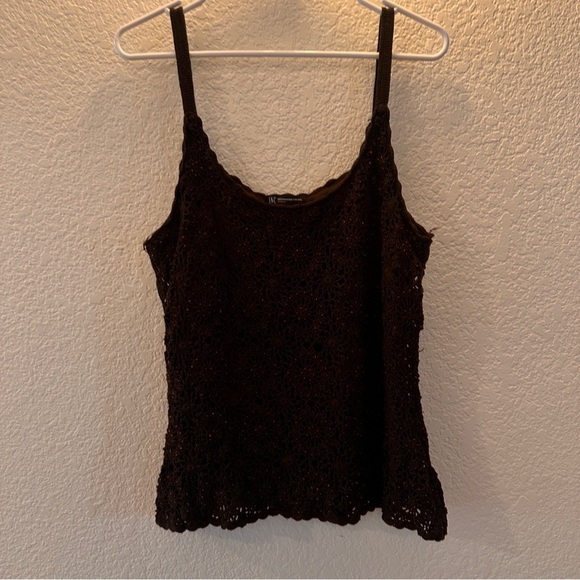 INC International Concepts Brown Crochet Beaded Tank Top 2X Wool Blend Classic - Picture 1 of 8